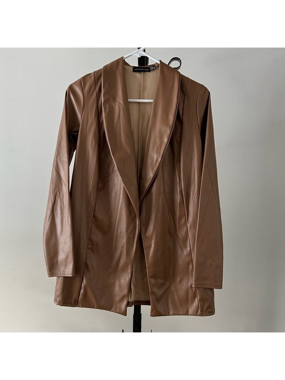 PrettyLittleThing Faux Leather Blazer, Size 0.